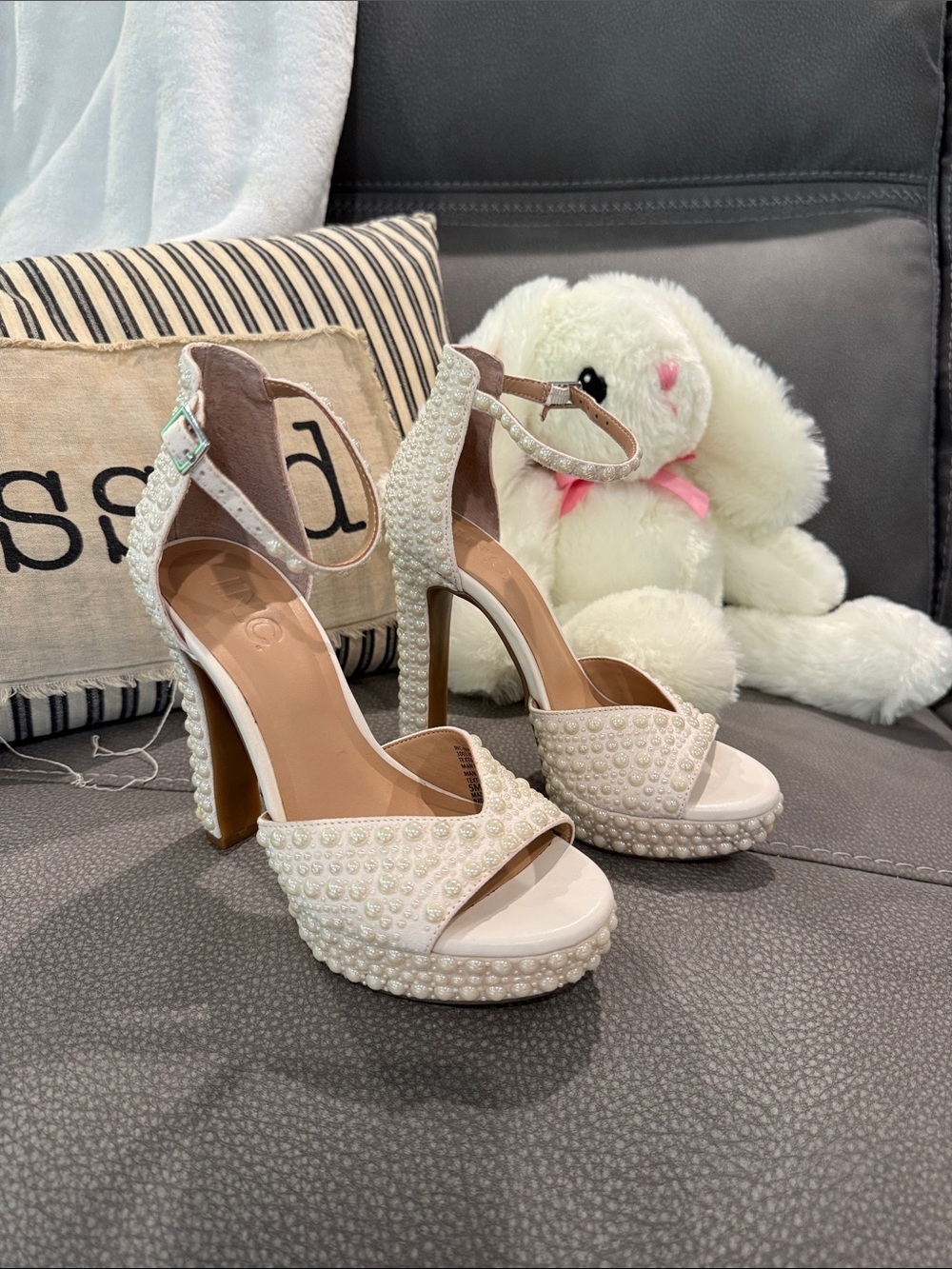 INC International Concepts Ivory Pearl-Embellished Platform Heels